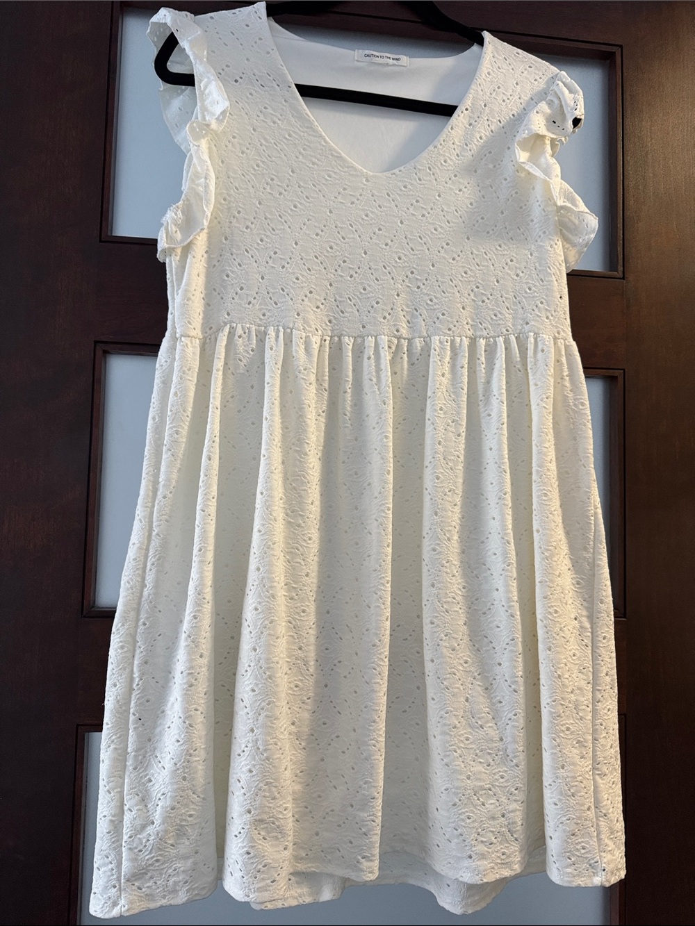 Caution To The Wind Cream Eyelet Ruffle-Sleeve Mini Dress